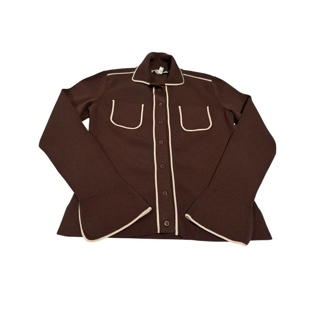 Vertigo Paris Brown Cream Knit Cardigan Skirt Set Women's S Vintage Style‎